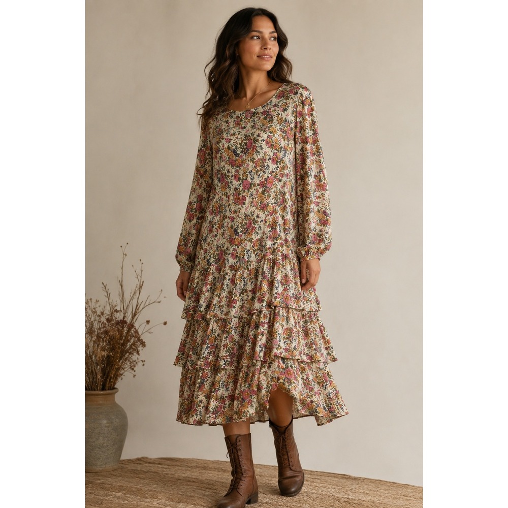 Cottagecore‎ Prairie Floral Tiered Maxi Dress Vintage Size 12P